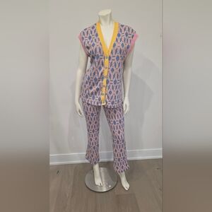 Zara Knit Vest S and NWT Patterned Flared Pants Coord Set